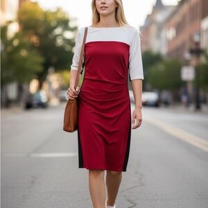 Kasper Essentials Red and White Midi Dress
